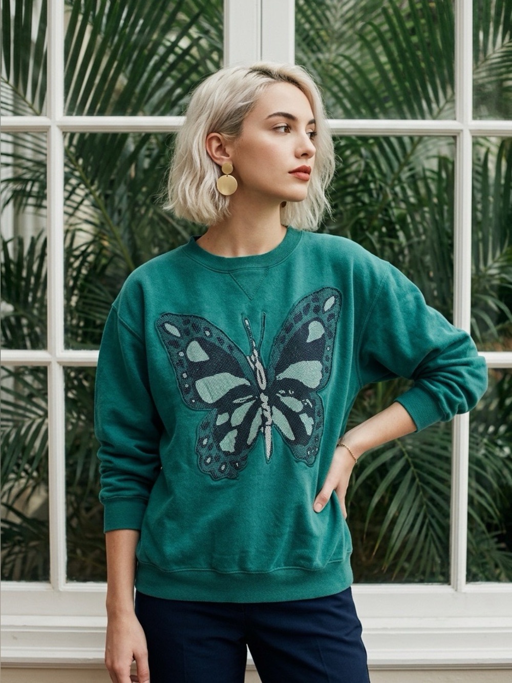 Champion Sweatshirt with Inlaid Butterfly - Upcycled